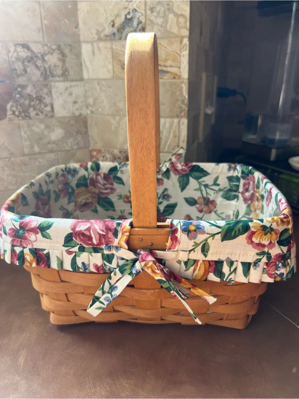 Longaberger Rectangular Tan Woven Basket with Handle,